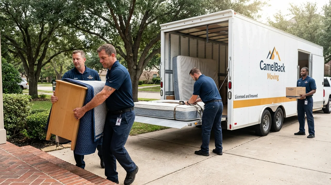 Crew loading residential truck for cross-state move from Hays, NC